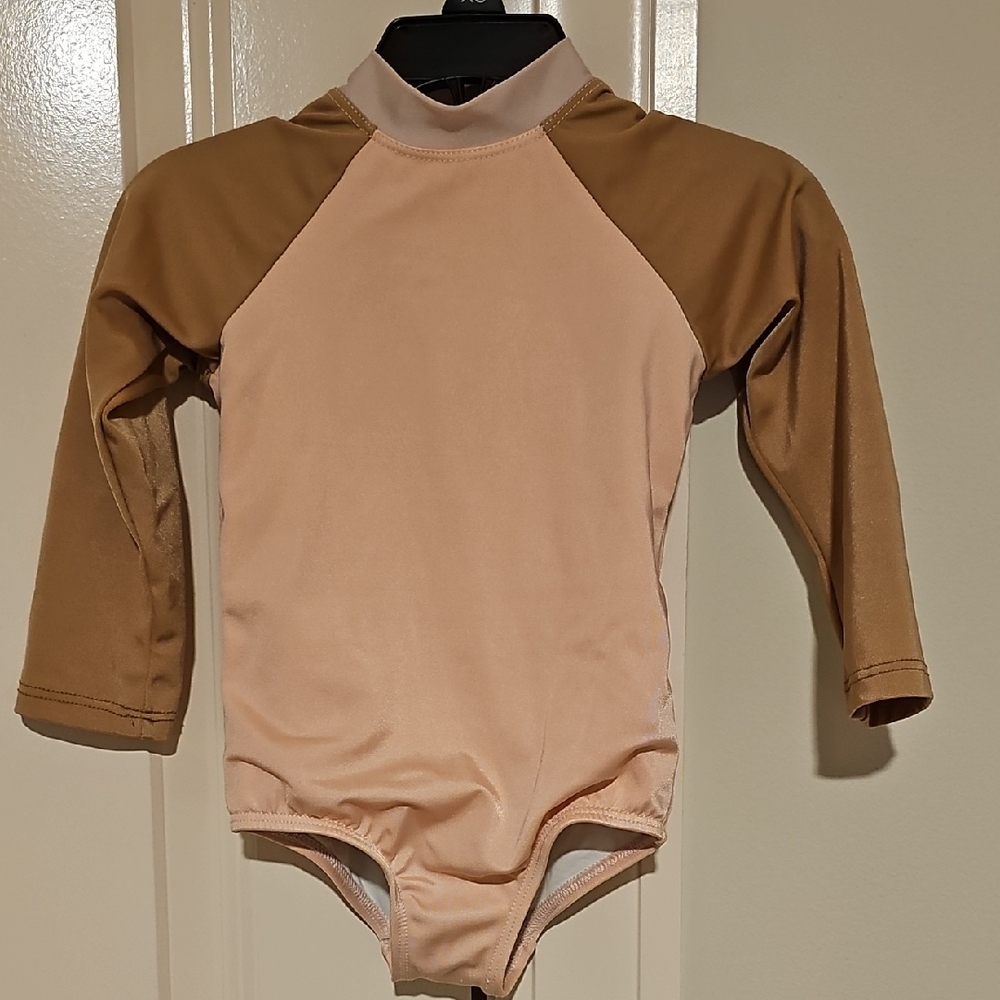 Dot dot Smile 2t Swimsuit Long Sleeve Pink Brown Tie Neck